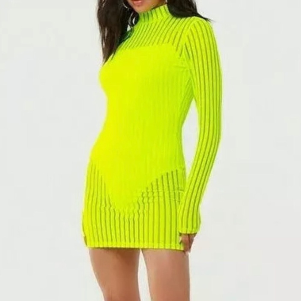 Sheer Black Vertical Stripe Mock Neck Mini Dress